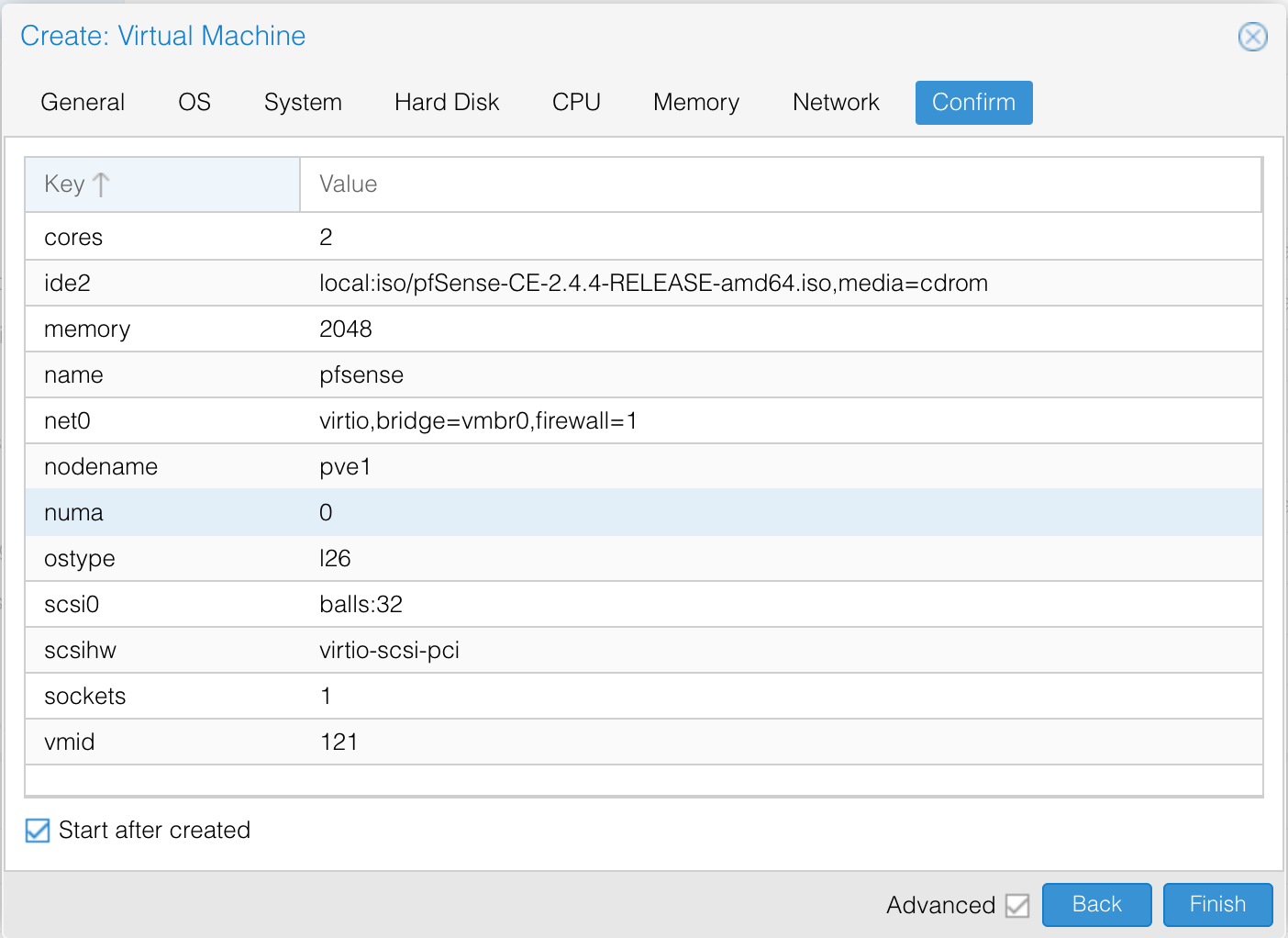 Boot the vm after you confirm